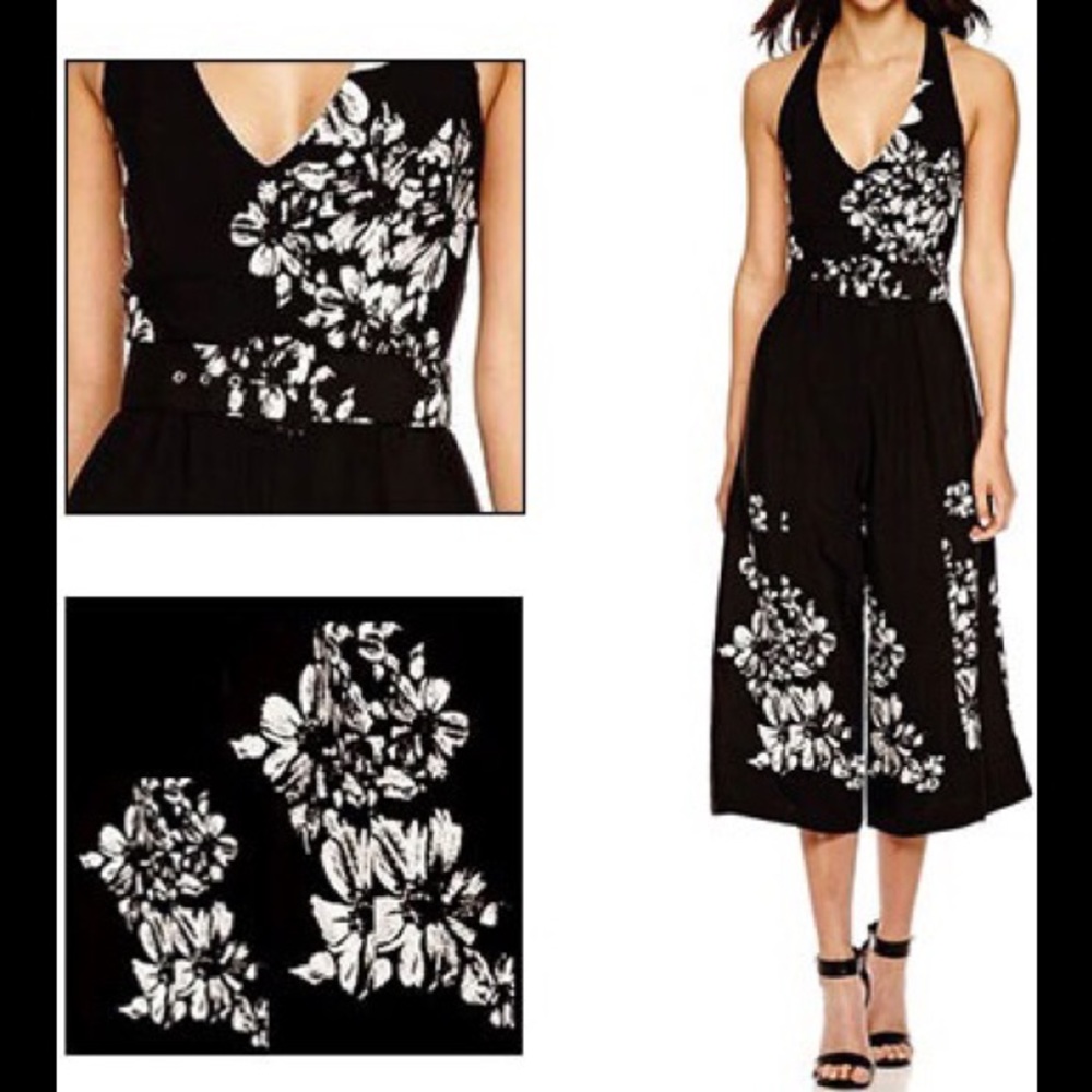 BISOU BISOU Floral V-neck Racerback Jumpsuit Sz 10